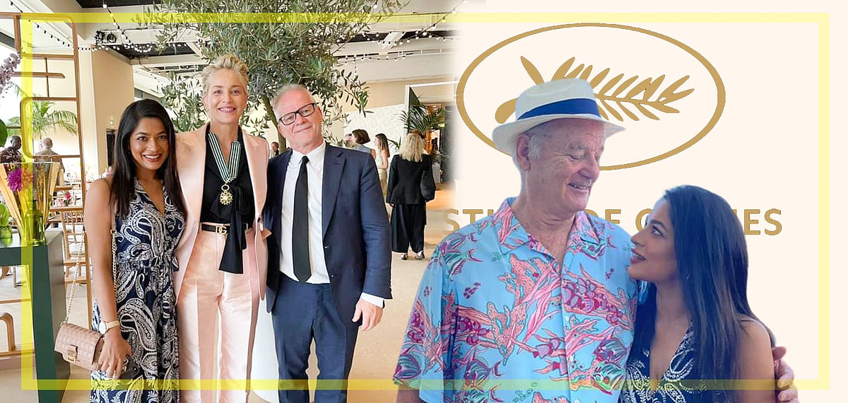 প্রথম ছবিতে হলিউড অভিনেত্রী শ্যারন স্টোন এবং কান চলচ্চিত্র উৎসবের পরিচালক থিয়েরি ফ্রেমো, পরেরটিতে হলিউড অভিনেতা বিল মারে— দুটো ছবিতে আছেন বাঁধন