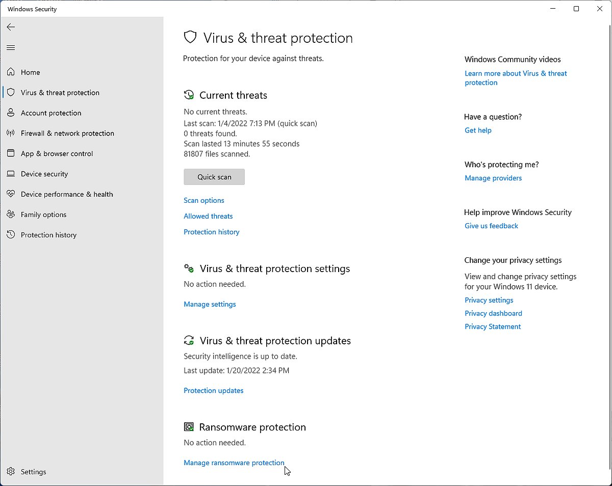 র‍্যানসমওয়্যার প্রটেকশন সেটিংস