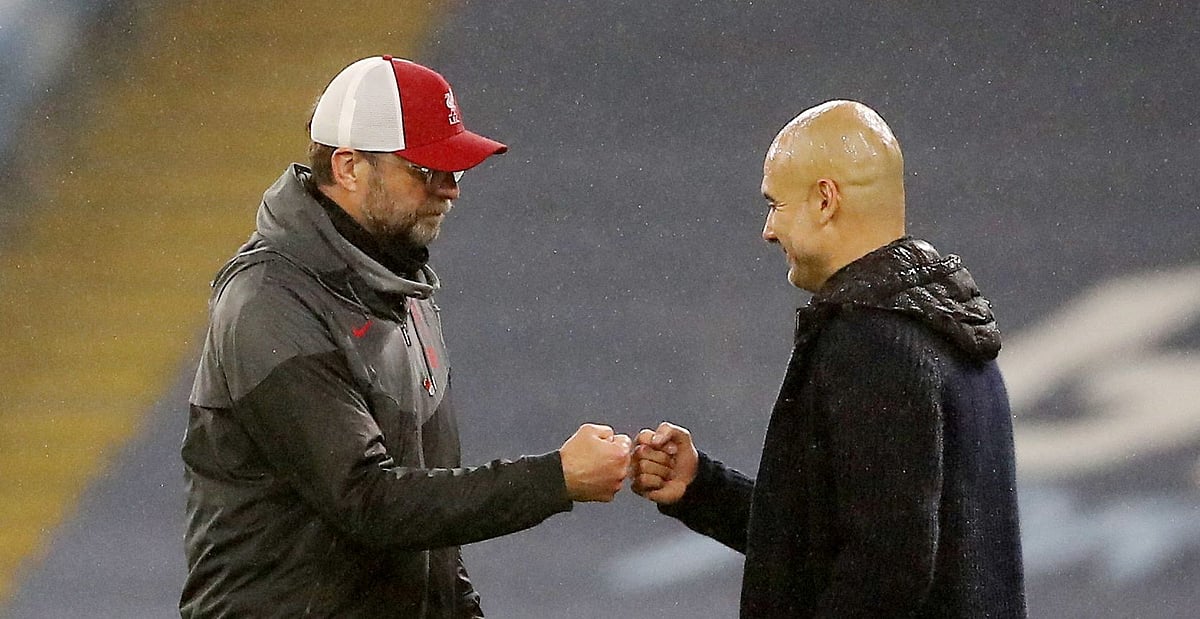 ইংলিশ প্রিমিয়ার লিগে আজ মুখোমুখি ইয়ুর্গেন ক্লপের (বাঁয়ে) লিভারপুল ও পেপ গার্দিওলার ম্যানচেস্টার সিটি