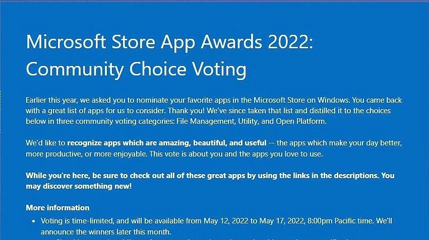 মাইক্রোসফট স্টোর অ্যাপ অ্যাওয়ার্ডের ওয়েবসাইট