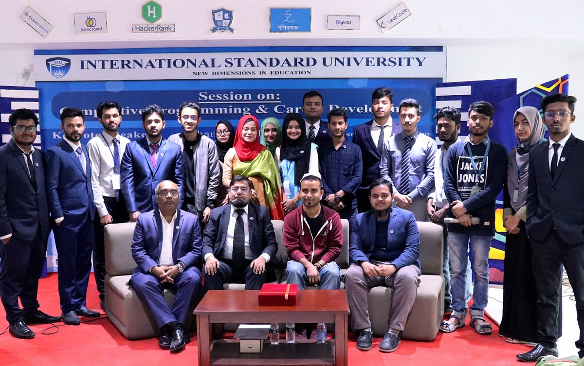 ইন্টারন্যাশনাল স্ট্যান্ডার্ড ইউনিভার্সিটিতে (আইএসইউ) ‘কম্পিটিটিভ প্রোগ্রামিং অ্যান্ড ক্যারিয়ার ডেভেলপমেন্ট’ শীর্ষক সেমিনার অনুষ্ঠিত হয়। ঢাকা, ১৮ ডিসেম্বর