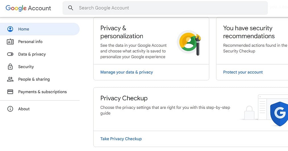গুগল অ্যাকাউন্ট পেজ
