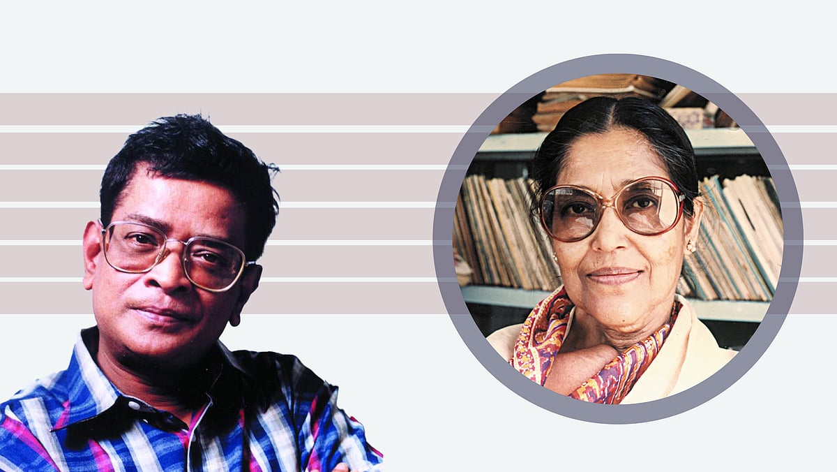 জাহানারা ইমাম ও হুমায়ূন আহমেদের ছবি অবলম্বনে কোলাজ