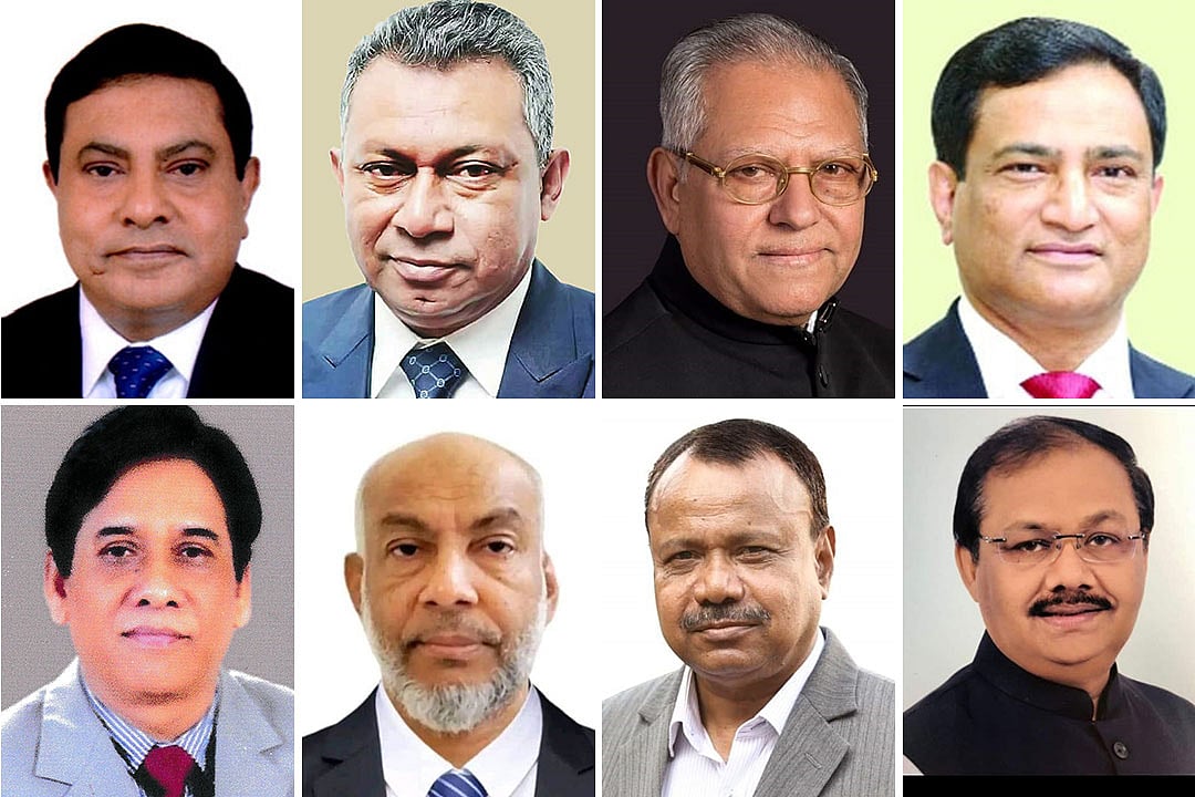 (উপরে বাম থেকে ) নোয়াখালী ৪ আসনের স্বতন্ত্র প্রার্থী  শিহাব উদ্দিন, নোয়াখালী-৪ আসনে আওয়ামী লীগের প্রার্থী সংসদ সদস্য মোহাম্মদ একরামুল করিম চৌধুরী, নোয়াখালী-২ আসনে আওয়ামী লীগের প্রার্থী সংসদ সদস্য মোরশেদ আলম, নোয়াখালী-২ আসনে স্বতন্ত্র প্রার্থী আতাউর রহমান ভূঁইয়া, (নিচে বাম থেকে) নোয়াখালী-১ আসনে স্বতন্ত্র প্রার্থী খন্দকার রুহুল আমিন, নোয়াখালী-১ আসনে আওয়ামী লীগের প্রার্থী সংসদ সদস্য এইচএম ইব্রাহিম, নোয়াখালী-৩ আসনে আওয়ামী লীগের প্রার্থী সংসদ সদস্য মামুনুর রশিদ, নোয়াখালী-৩ আসনে আওয়ামী লীগের স্বতন্ত্র প্রার্থী মিনহাজ আহমেদ