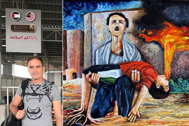 নিজের আঁকা চিত্রকর্ম দিয়েই ফিলিস্তিনিদের দুর্ভোগ সম্পর্কে বিশ্বকে বার্তা দিতে চান রাফাহ ক্রসিংয়ে আটকে থাকা শিল্পী মোহাম্মদ আলমাদৌন