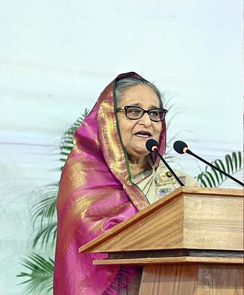 প্রধানমন্ত্রী শেখ হাসিনা গণভবনে আওয়ামী লীগের প্রবাসী নেতা-কর্মীদের উদ্দেশে বক্তব্য দেন। ঢাকা, ১৬ জানুয়ারি