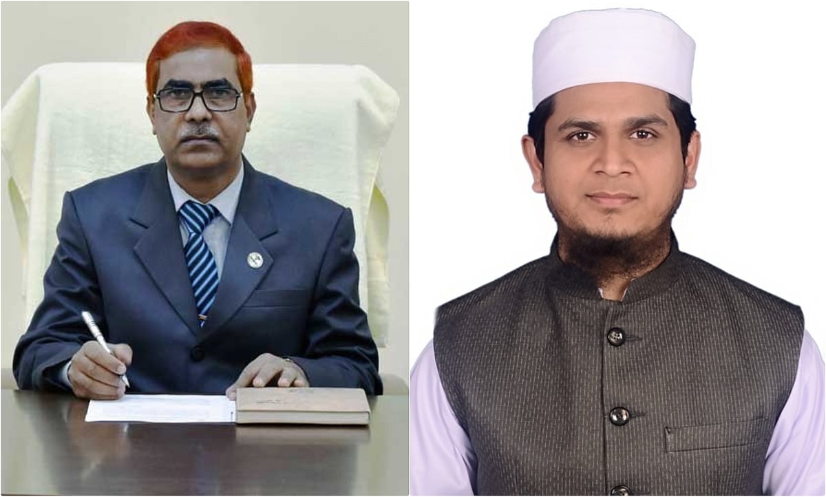 রুয়েটের সাবেক উপাচার্য অধ্যাপক মো. রফিকুল ইসলাম সেখ ও বর্তমান ভারপ্রাপ্ত রেজিস্ট্রার মো. সেলিম হোসেন (ডানে)