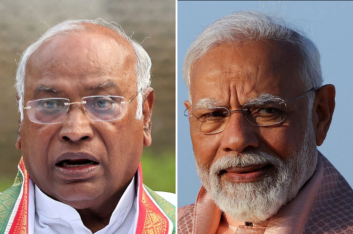 কংগ্রেস সভাপতি মল্লিকার্জুন খাড়গে ও প্রধানমন্ত্রী নরেন্দ্র মোদি