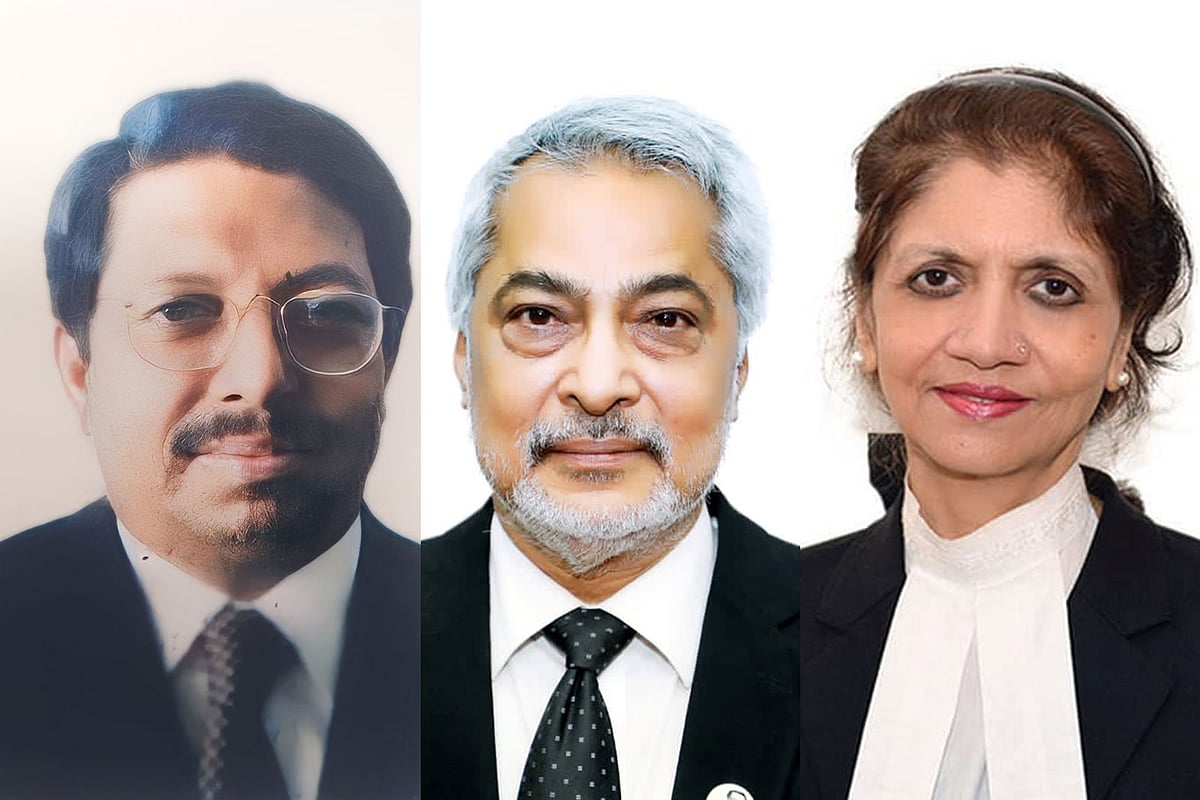 (বাঁ থেকে) বিচারপতি মুহাম্মদ আবদুল হাফিজ, বিচারপতি মো. শাহিনুর ইসলাম ও বিচারপতি কাশেফা হোসেন
