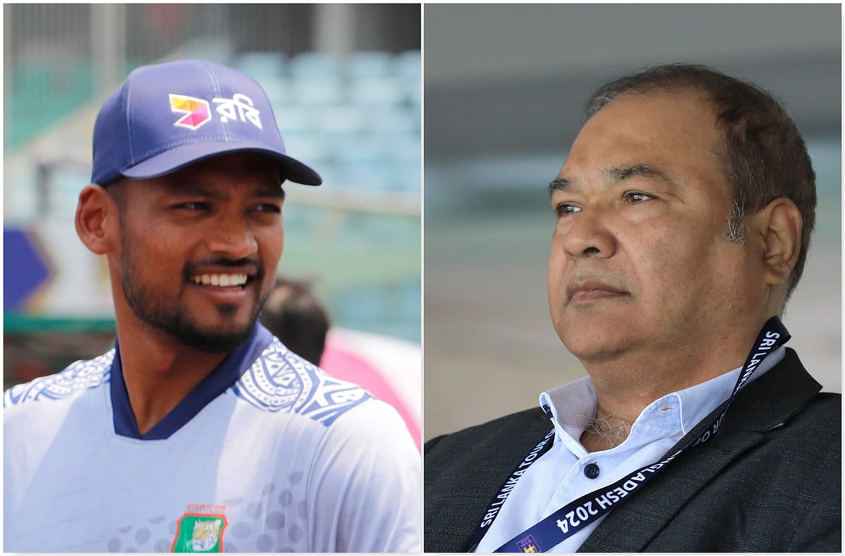বাংলাদেশ অধিনায়ক নাজমুল হোসেন (বাঁয়ে) ও জাতীয় দলের প্রধান নির্বাচক গাজী আশরাফ হোসেন