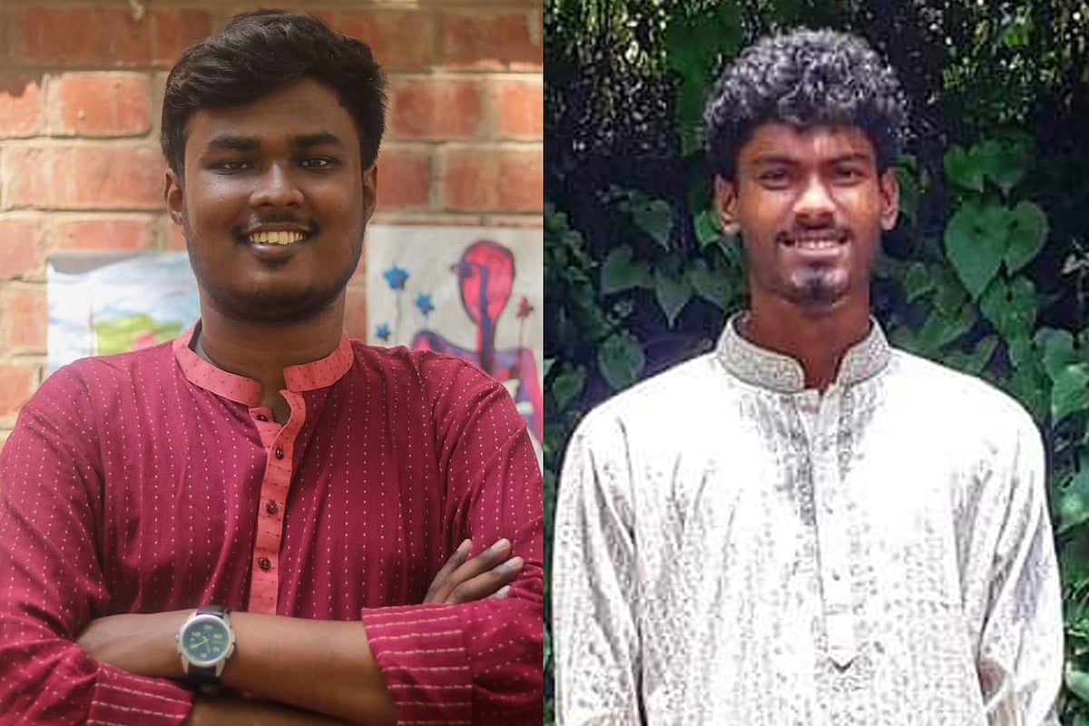 বাংলাদেশ ছাত্র ইউনিয়নের (একাংশ) নতুন কেন্দ্রীয় কমিটি সভাপতি মাহির শাহরিয়ার রেজা (বাঁয়ে) ও সাধারণ সম্পাদক বাহাউদ্দিন শুভ