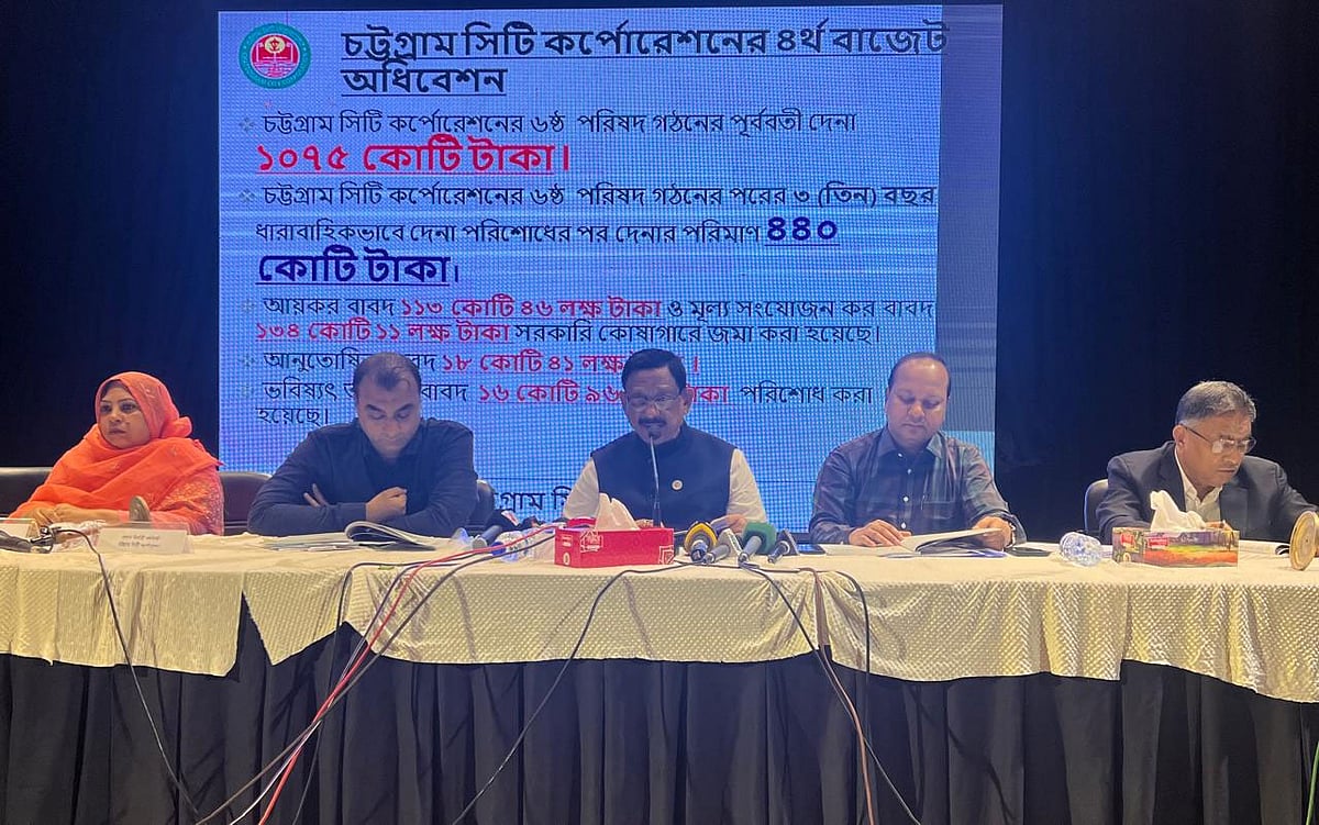 চসিকের বাজেট পেশ করছেন সিটি মেয়র মো. রেজাউল করিম চৌধুরী। আজ দুপুরে চট্টগ্রাম নগরের নন্দনকাননে থিয়েটার ইনস্টিটিউট, চট্টগ্রাম (টিআইসি) মিলনায়তনে