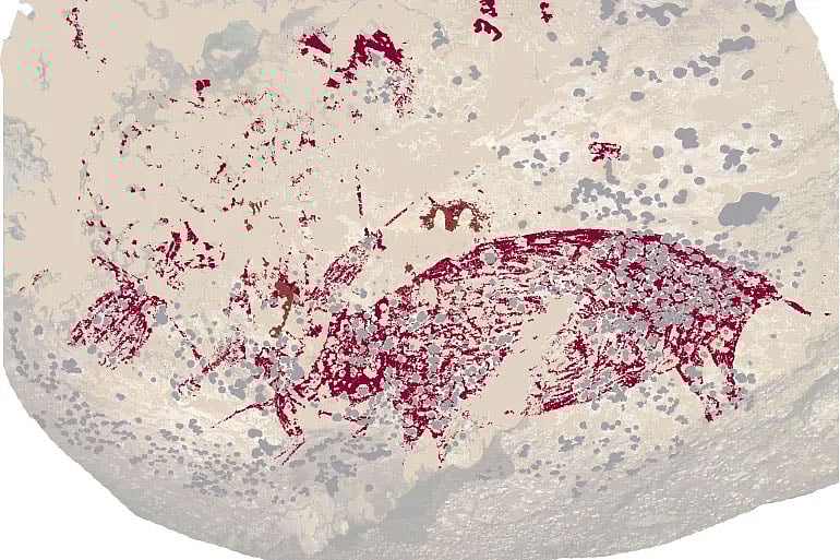 ইন্দোনেশিয়ার সুলাওয়েশির একটি গুহায় পাওয়া গেছে চিত্রকর্মটি। এর বড় অংশজুড়ে রয়েছে লাল রঙের এক শূকরের চিত্র