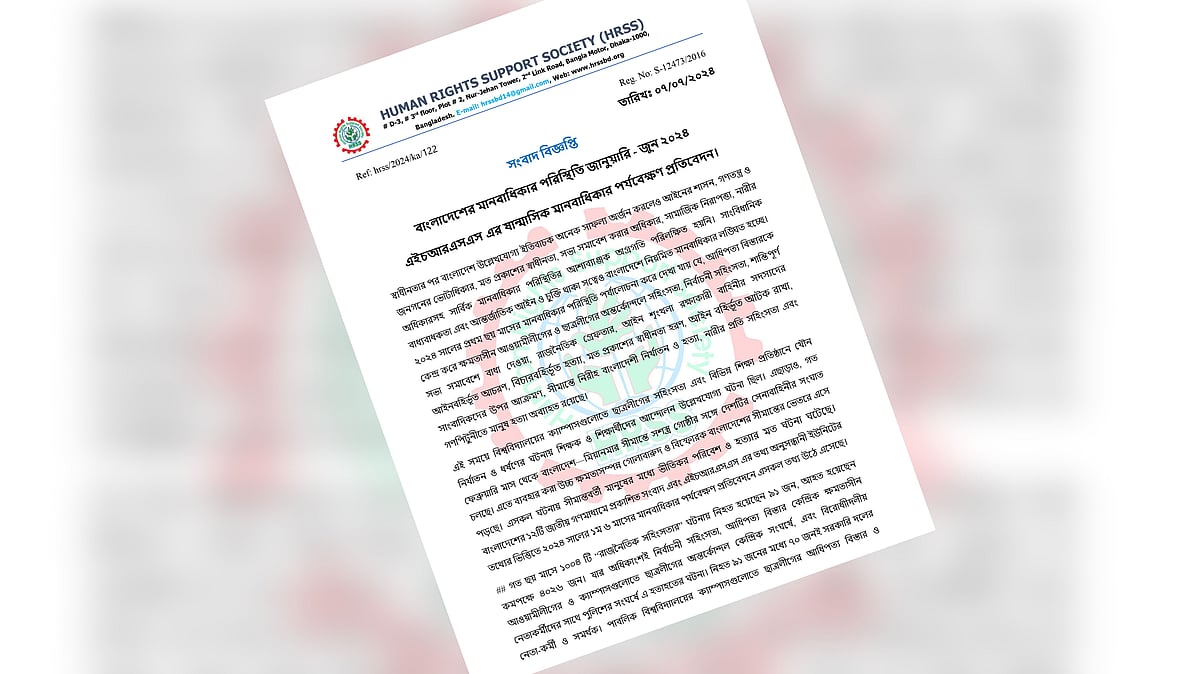 বাংলাদেশের মানবাধিকার পরিস্থিতি নিয়ে প্রতিবেদন প্রকাশ করেছে হিউম্যান রাইটস সাপোর্ট সোসাইটি (এইচআরএসএস)।