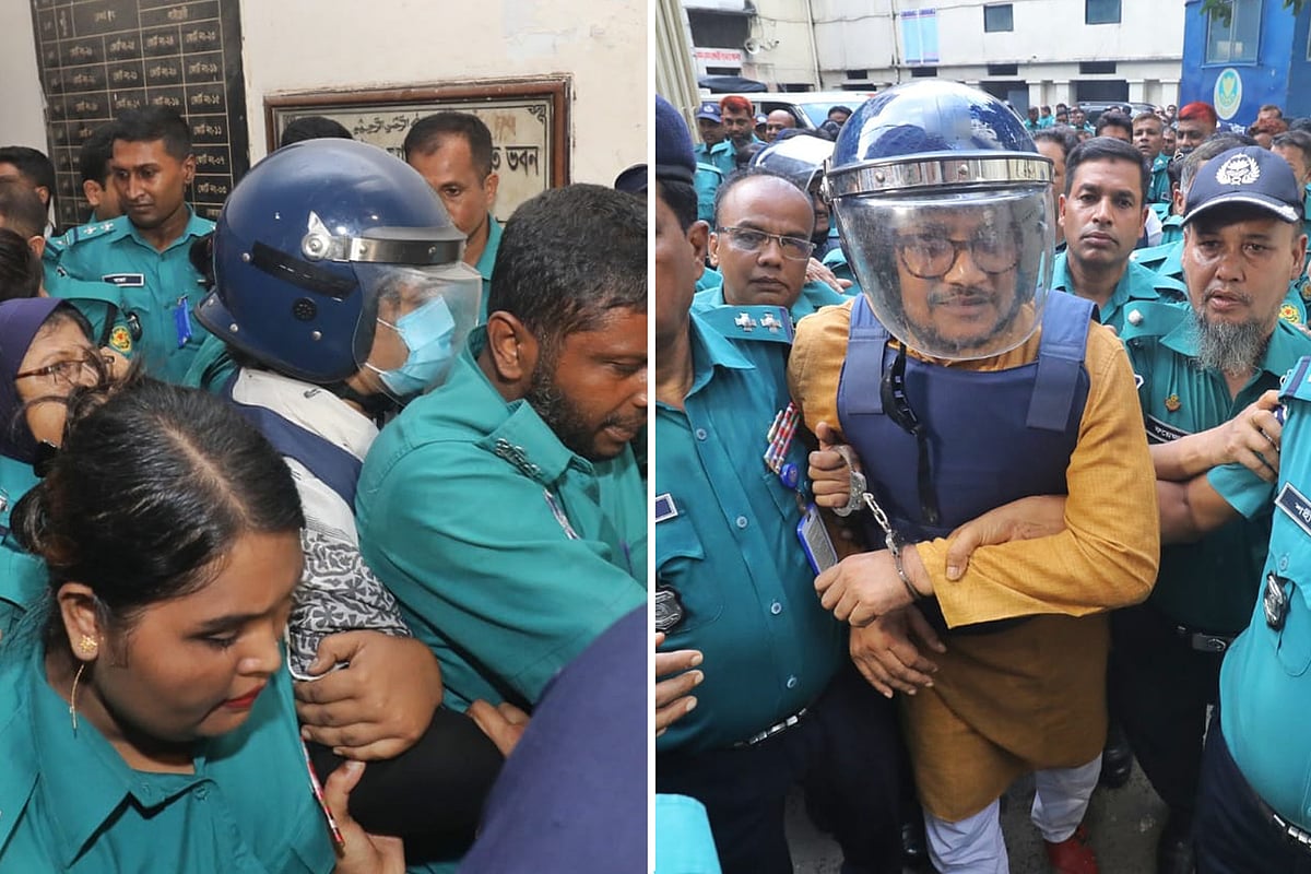 সাবেক মন্ত্রী দীপু মনি (বাঁয়ে) ও সাবেক উপমন্ত্রী আরিফ খান জয়