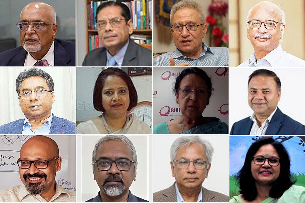 উপরে বাঁ থেকে দেবপ্রিয় ভট্টাচার্য, মোস্তাফিজুর রহমান, জাহিদ হোসেন, ম. তামীম, সেলিম রায়হান, তাসনিম আরিফা, ফেরদৌস আরা বেগম, মোহাম্মদ আবু ইউসুফ, ইমরান মতিন, কাজী ইকবাল, এ কে এনামুল হক, শরমিন্দ নীলোর্মি