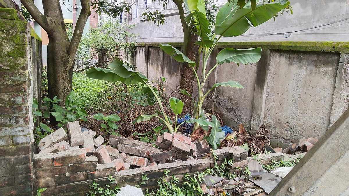 বাড়িটির সীমানাপ্রাচীর ভাঙচুরের পরের অবস্থা। গত শনিবার তোলা