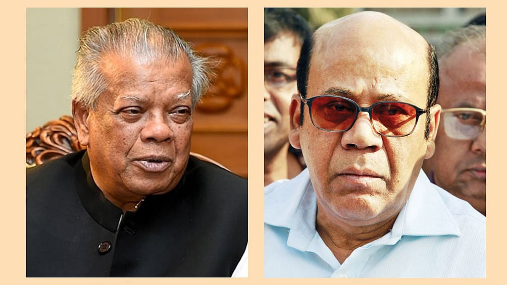 আওয়ামী লীগের উপদেষ্টা পরিষদের সদস্য আমির হোসেন আমু সাবেক (বাঁয়ে) ও সাবেক খাদ্যমন্ত্রী মো. কামরুল ইসলাম