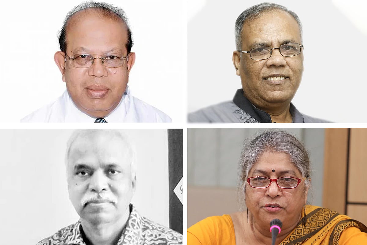 উপরে বাঁ থেকে জাতীয় অধ্যাপক এ কে আজাদ খান ও সাংবাদিক কামাল আহমেদ; নিচে বাঁ থেকে সৈয়দ সুলতান উদ্দিন আহমেদ ও শিরীন পারভীন হক