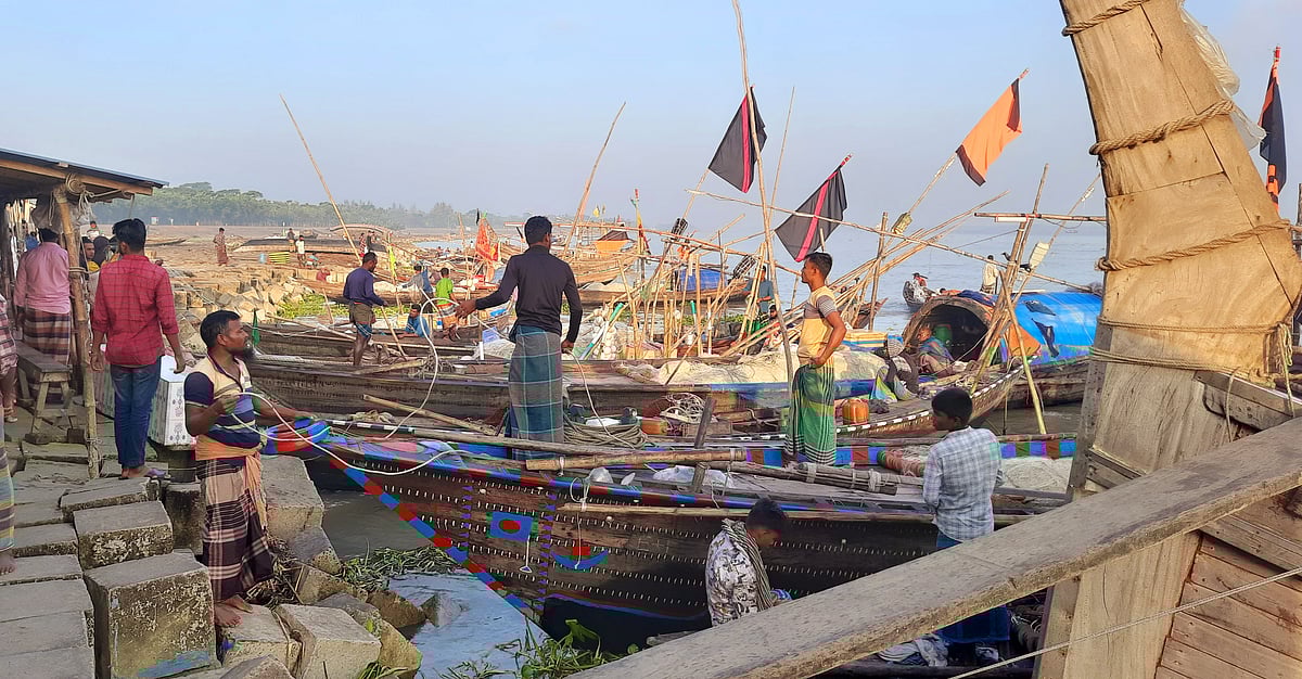 সাগর মোহনা ও নদী থেকে মাছ ধরে নৌকা ভিড়েছে ঘাটে। আজ বৃহস্পতিবার সকালে ভোলা সদর উপজেলার চডারমাথা মাছঘাটে