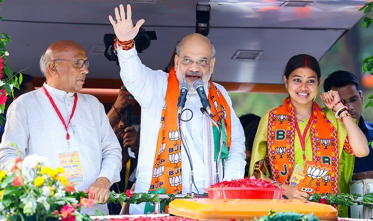 ঝাড়খণ্ডে এক নির্বাচনী জনসভায় ভারতের স্বরাষ্ট্রমন্ত্রী অমিত শাহ। ঝাড়খণ্ডের জামশেদপুরে, ৯ নভেম্বর ২০২৪