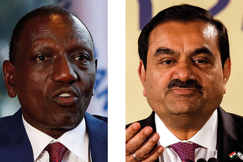 কেনিয়ার প্রেসিডেন্ট উইলিয়াম রুটো (বাঁয়ে) ও আদানি গোষ্ঠীর চেয়ারপারসন গৌতম আদানি