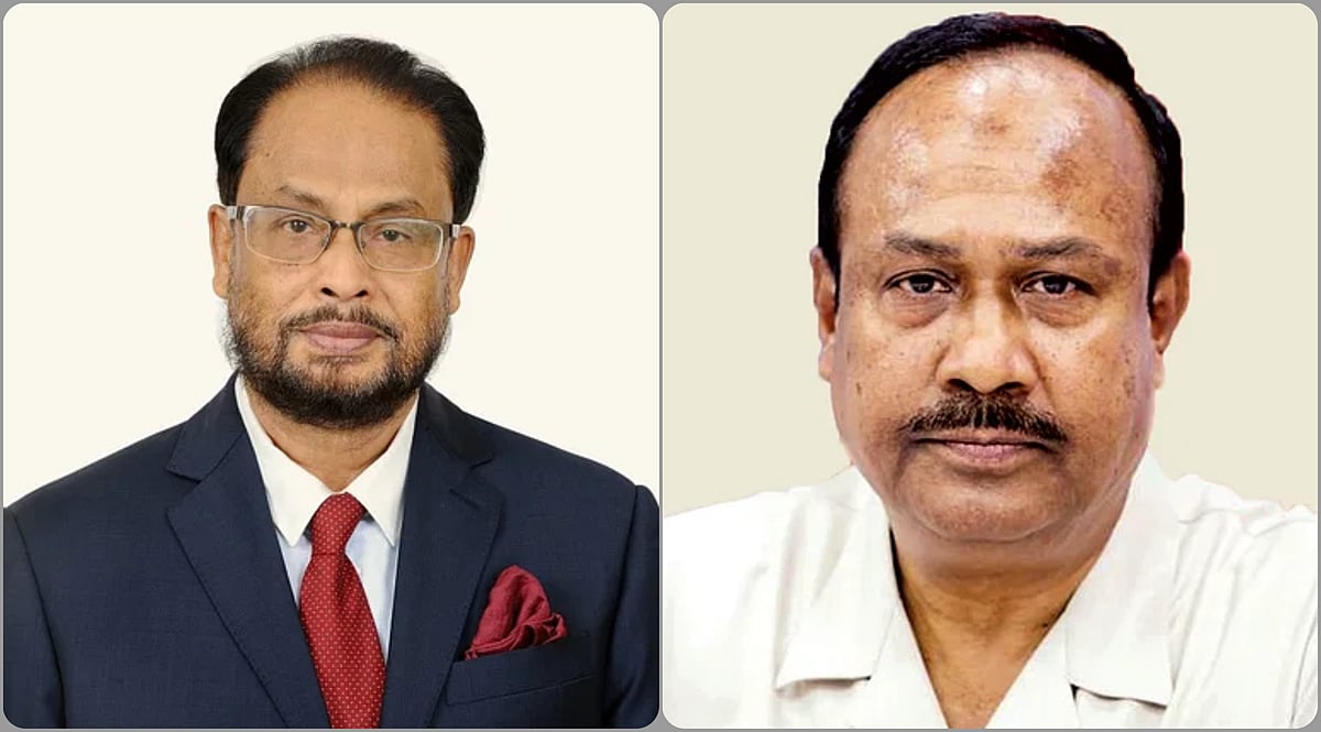 জাতীয় পার্টির চেয়ারম্যান জি এম কাদের (বাঁয়ে) ও মহাসচিব মুজিবুল হক