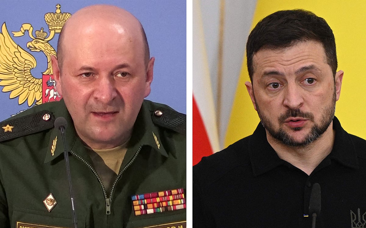 রাশিয়ার লেফটেন্যান্ট জেনারেল ইগর কিরিলভ ও ইউক্রেনের প্রেসিডেন্ট ভলোদিমির জেলেনস্কি