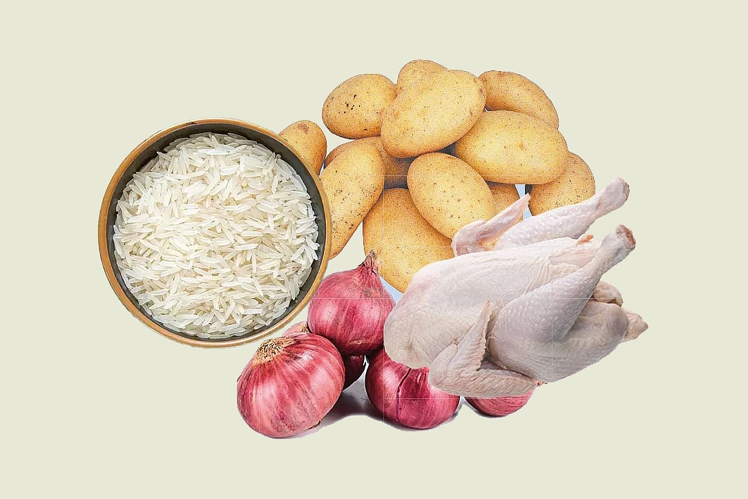 পেঁয়াজ, আলু, চাল ও মুরগি