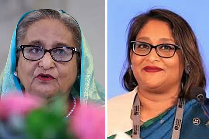সাবেক প্রধানমন্ত্রী শেখ হাসিনা ও তাঁর মেয়ে সায়মা ওয়াজেদ