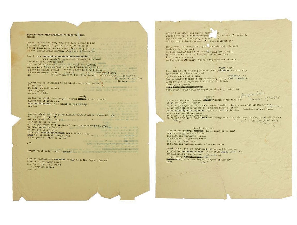 বব ডিলানের ‘মিস্টার ট্যাম্বোরিন ম্যান’ গানের খসড়া