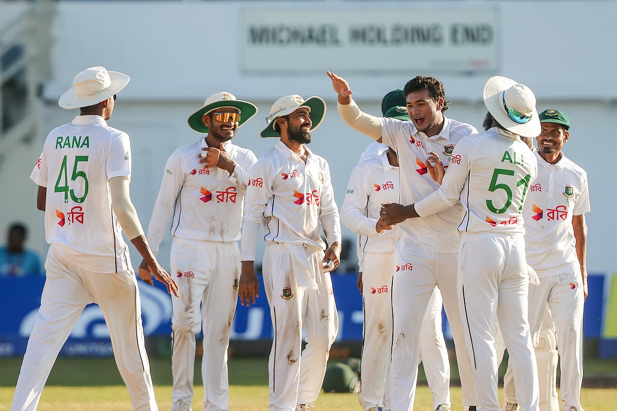 ২০২৩–২৫ চক্রের টেস্ট চ্যাম্পিয়নশিপে নিজেদের শেষ ম্যাচে ওয়েস্ট ইন্ডিজকে হারিয়েছিল বাংলাদেশ। ছবিটি ৪ ডিসেম্বর কিংস্টন টেস্টে তোলা।