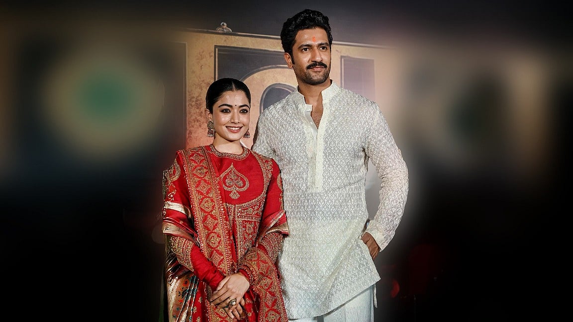 ‘ছাওয়া’ ছবির প্রচারে রাশমিকা ও ভিকি। এএফপি