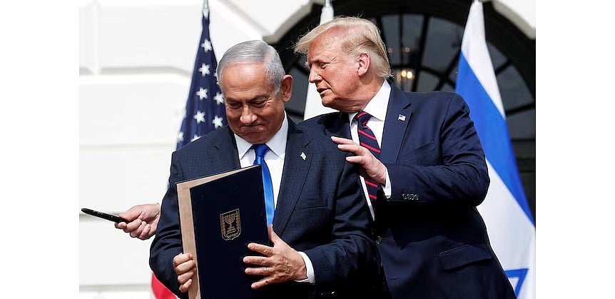 ইসরায়েলি প্রধানমন্ত্রী বেনিয়ামিন নেতানিয়াহু ও মার্কিন প্রেসিডেন্ট ডোনাল্ড ট্রাম্প