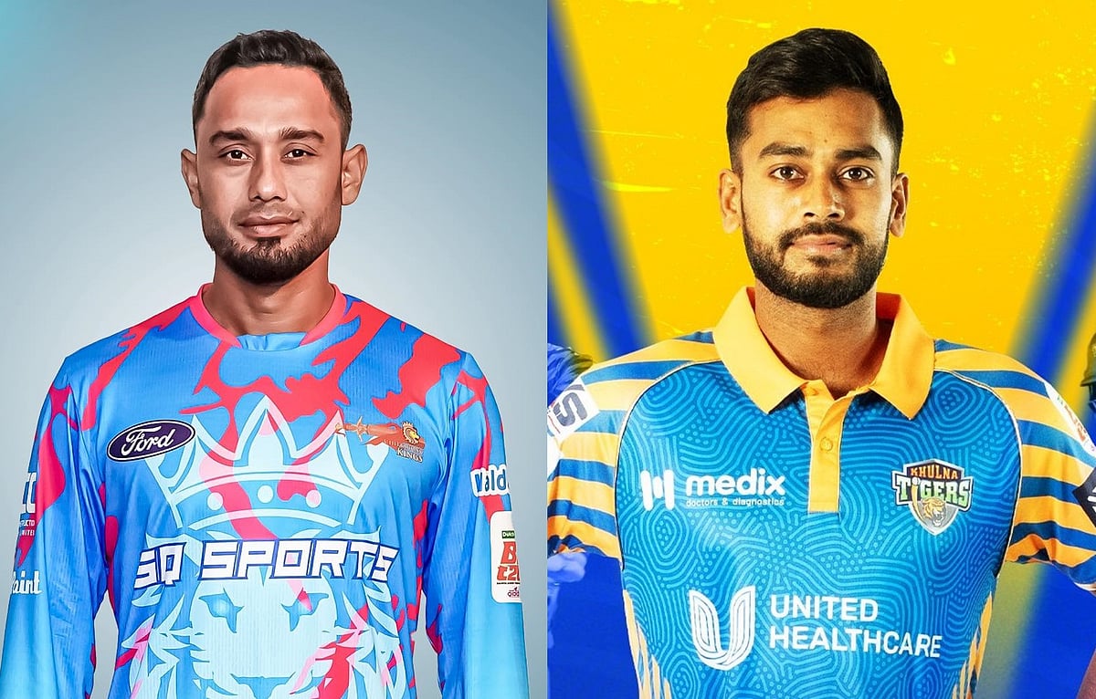 দুই অধিনায়ক—চিটাগং কিংসের মোহাম্মদ মিঠুন (বাঁয়ে) ও খুলনা টাইগার্সের মেহেদী হাসান মিরাজ