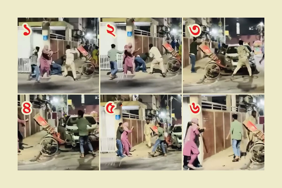 ভিডিওতে দেখা যায়, এক নারী ও এক পুরুষের ওপর ধারালো অস্ত্র (রামদা) দিয়ে হামলা করছেন দুজন