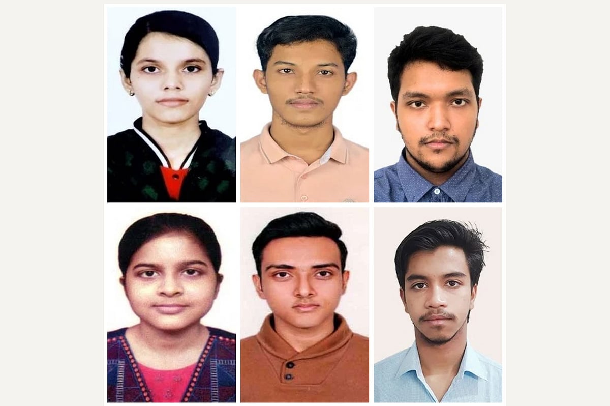 চুয়েটে স্নাতকের ভর্তি পরীক্ষায় সেরা হয়েছেন ওপরে বাঁ থেকে মাইশাতুল জান্নাত, প্রত্যয় দাশ ও আহনাফ ফরিদ। নিচে বাঁ থেকে সপ্তর্শী দে, ওয়াসিকুর রহনাম মিয়াজী ও ফয়সাল আবিদ
