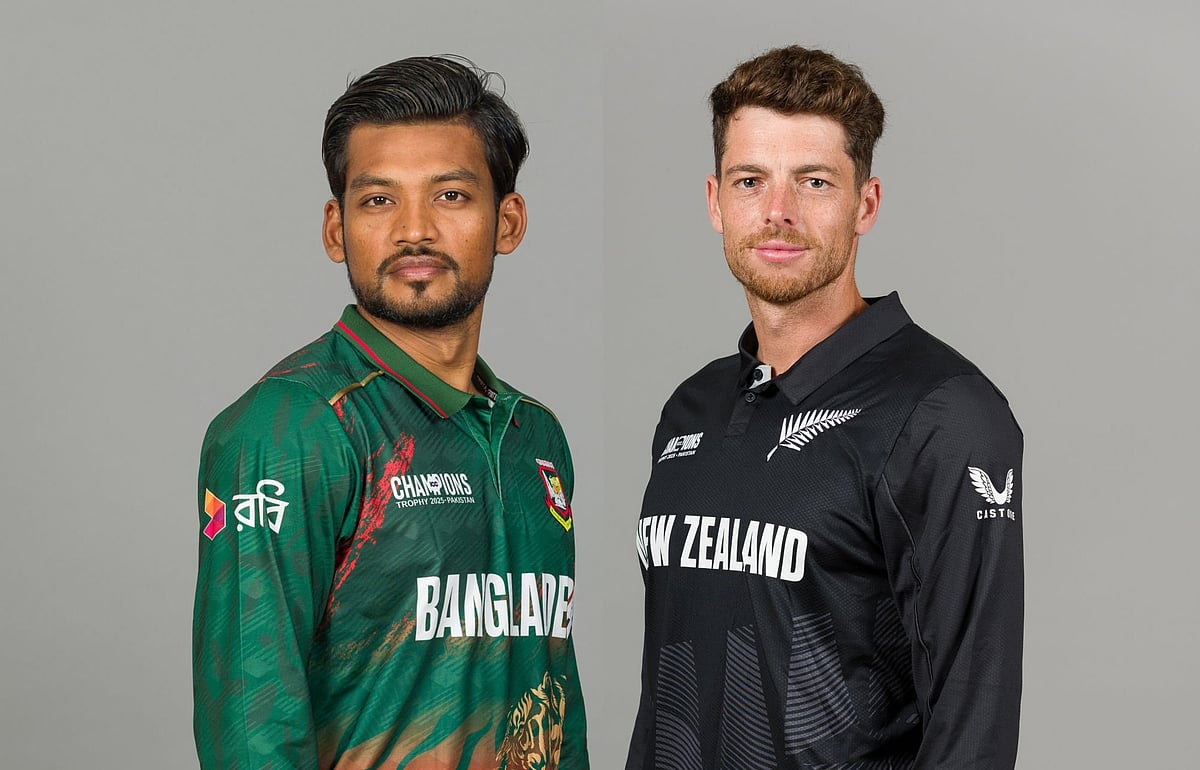 দুই অধিনায়ক—বাংলাদেশের নাজমুল হোসেন (বাঁয়ে) ও নিউজিল্যান্ডের মিচেল স্যান্টনার