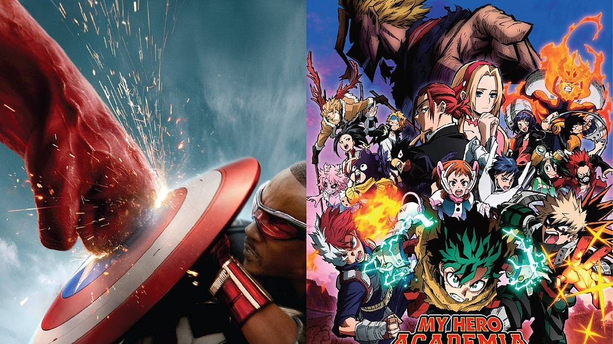 ‘ক্যাপ্টেন আমেরিকা: ব্রেভ নিউ ওয়ার্ল্ড’ ও ‘মাই হিরো একাডেমিয়া: ইউ আর নেক্সট’ সিনেমার পোস্টার। কোলাজ