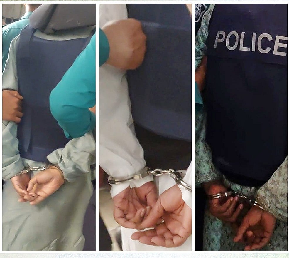 সাবেক আইনমন্ত্রী আনিসুল হক, সাবেক প্রধানমন্ত্রীর উপদেষ্টা সালমান এফ রহমান ও সাবেক মন্ত্রী নুরুজ্জামান আহমেদকে আদালতে তোলা হয় পেছনে রাখা দুই হাতে হাতকড়া পরানো অবস্থায়