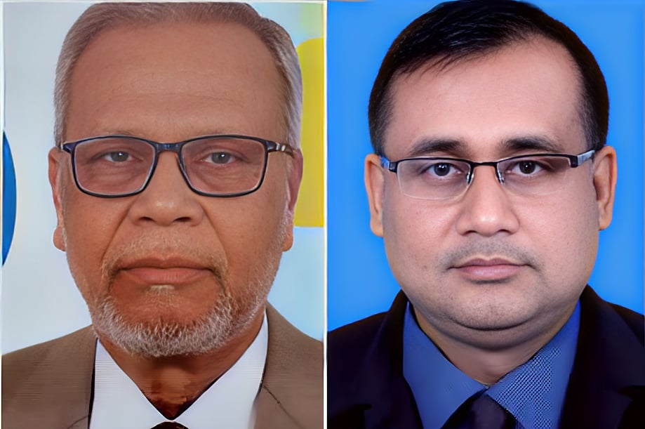 কুষ্টিয়া জেলা আইনজীবী সমিতির সভাপতি হারুনুর রশিদ (বাঁয়ে) ও সাধারণ সম্পাদক এস এম শাতিল মাহমুদ