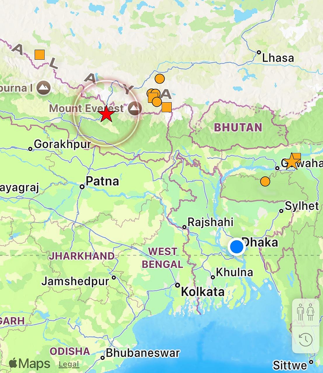 স্টার চিহ্নিত এলাকাটি ভূমিকম্পের উৎপত্তিস্থল
