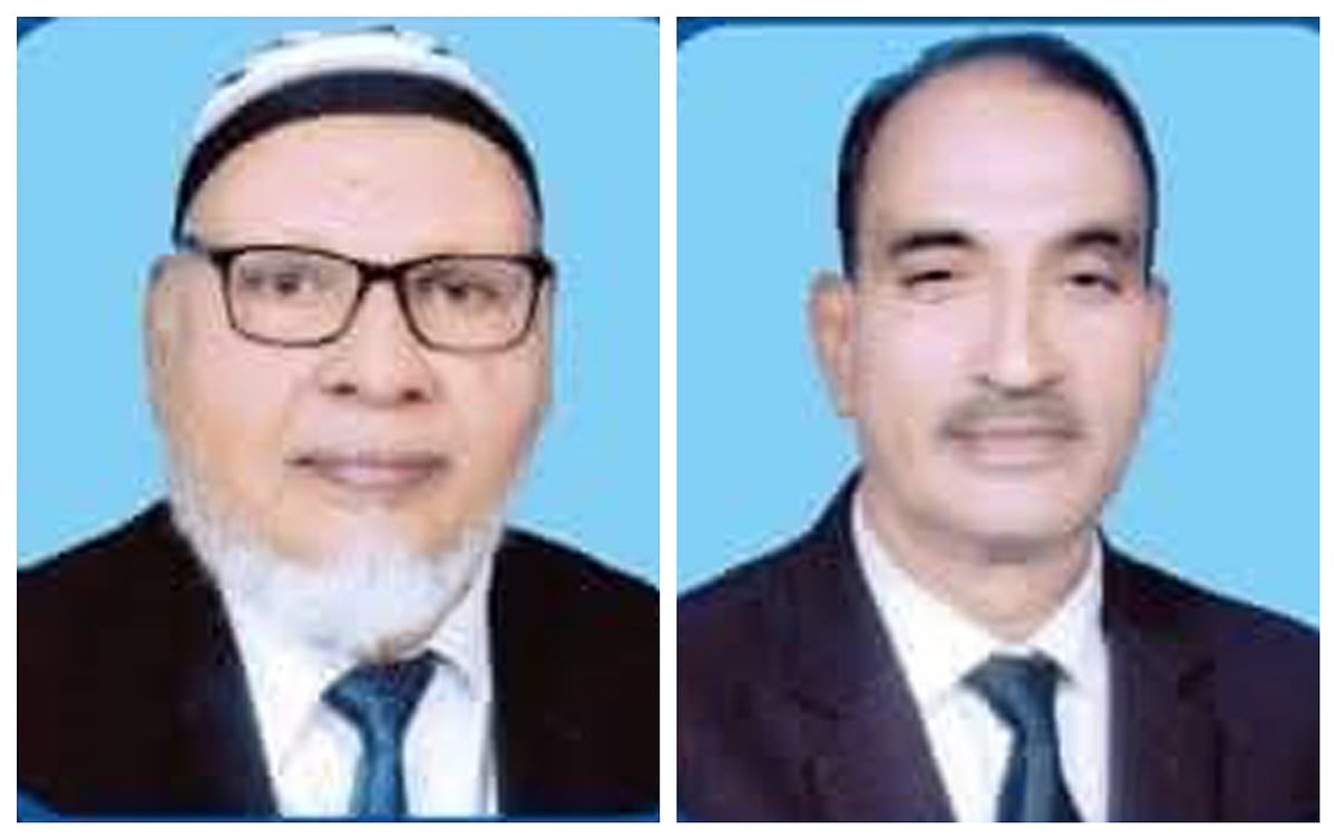 মানিকগঞ্জ জেলা আইনজীবী সমিতি সভাপতি মোকসেদুর রহমান (বাঁয়ে) ও সাধারণ সম্পাদক পদে আজাদ হোসেন খান