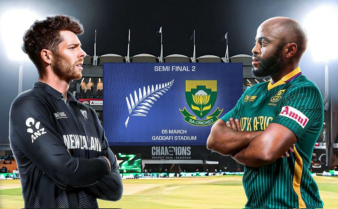 দুই অধিনায়ক—দক্ষিণ আফ্রিকার টেম্বা বাভুমা (ডানে) ও নিউজিল্যান্ডের মিচেল স্যান্টনার