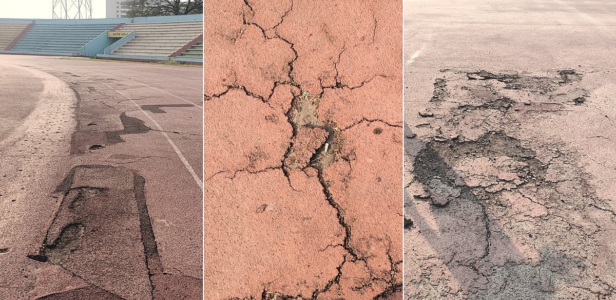 কোথাও ফেটে চৌচির, কোথাও উঁচু–নিচু, কোথাও অবার জোড়াতালি! ঢাকার আর্মি স্টেডিয়ামের ট্র্যাকের অবস্থা এখন এমনই।