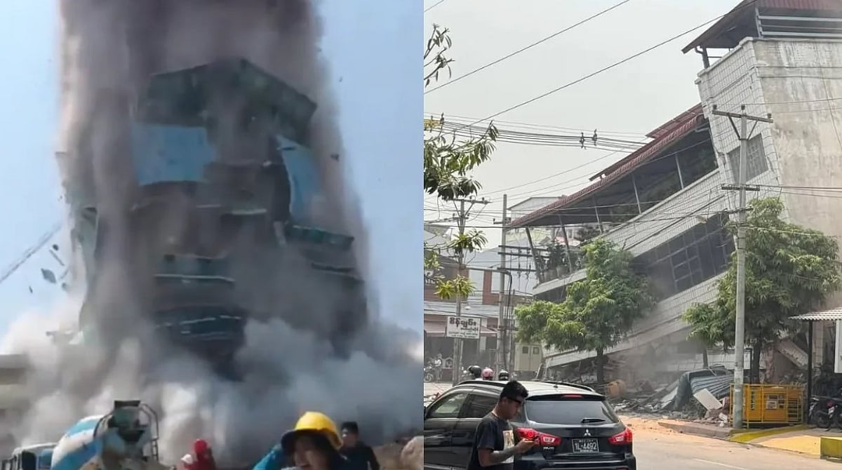 শক্তিশালী ভূমিকম্পের আঘাতে মুহুর্তেই ধ্বংসস্তূপে পরিণত হয় বহুতল ভবন। ব্যাংকক, থাইল্যান্ড। শুক্রবার, ২৮ মার্চ