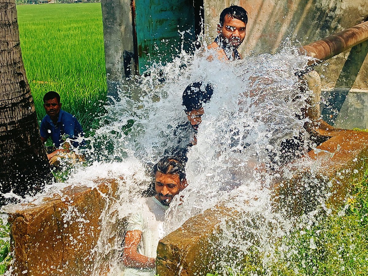 চুয়াডাঙ্গার ওপর দিয়ে মাঝারি তাপপ্রবাহ বয়ে চলেছে। গরমের হাত থেকে স্বস্তি পেতে গভীর নলকূপের পানিতে জলকেলি। শুক্রবার দুপুরে নূরনগর বিএডিসি বীজ উন্নয়ন খামারে