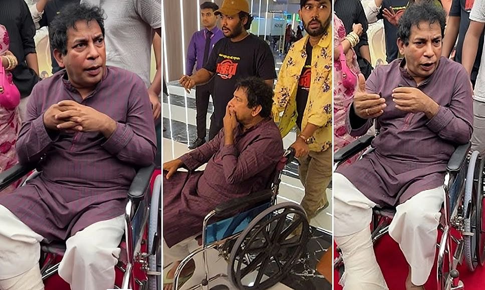 হুইলচেয়ারে করে ‘চক্কর ৩০২’ ছবির প্রিমিয়ারে এসেছিলেন মোশাররফ করিম