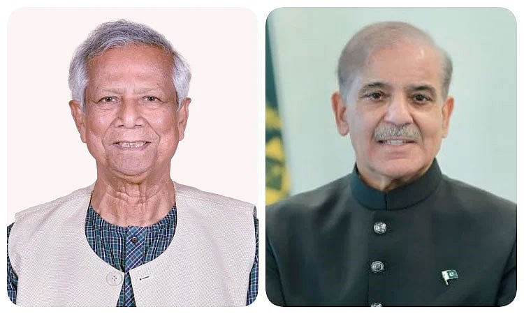 প্রধান উপদেষ্টা ড. মুহাম্মদ ইউনূস ও পাকিস্তানের প্রধানমন্ত্রী শাহবাজ শরীফ