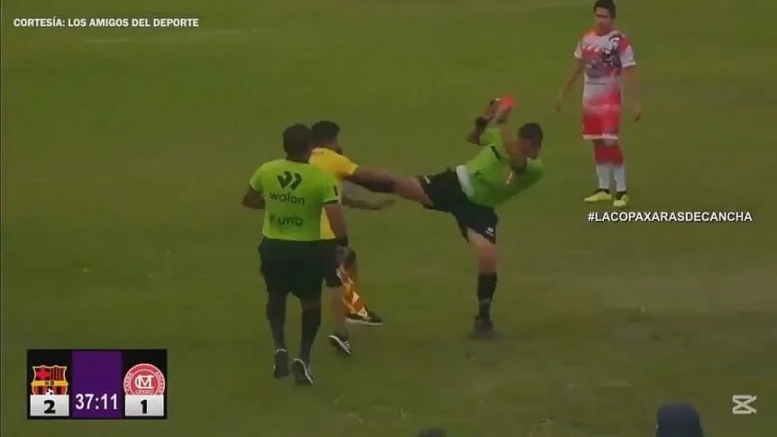 এক দলের কোচিং স্টাফদের একজনকে লাথি মেরেছেন রেফারি